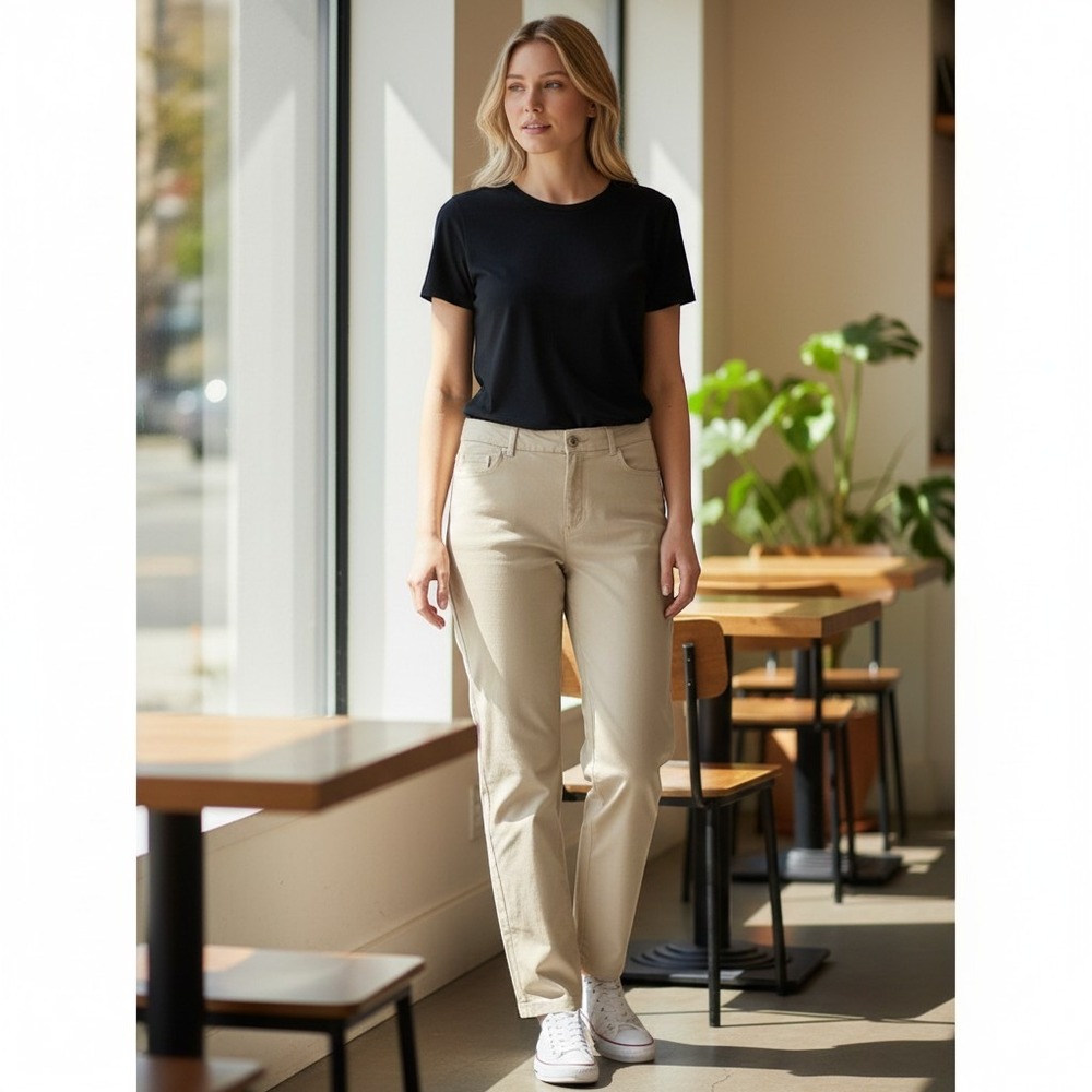 Kim‎ Rogers Womens Khaki Chino Pants Tan Straight Leg Stretch Size 16 Average